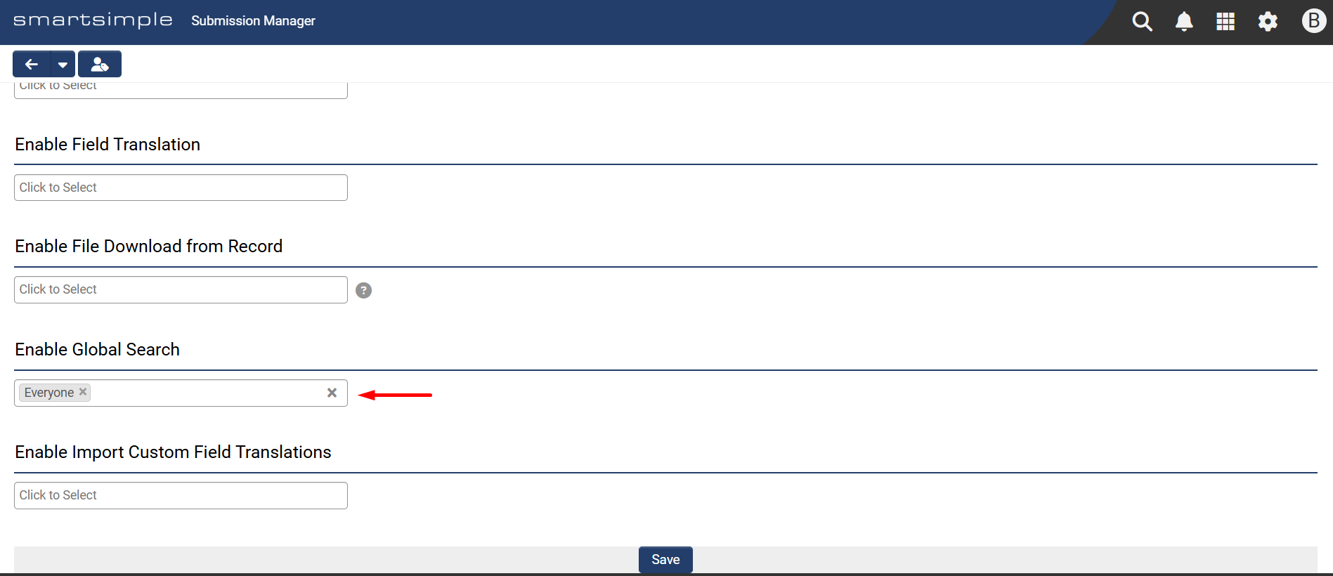 Enable Global Search feature permission field