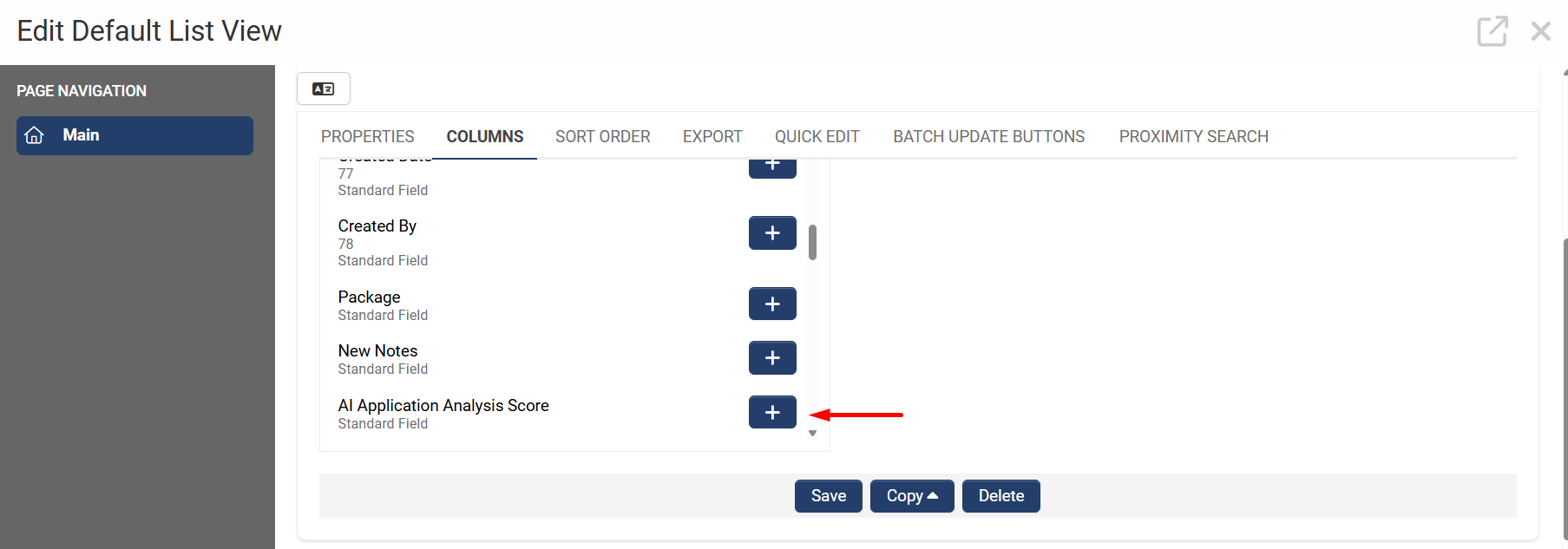 Add to new column button