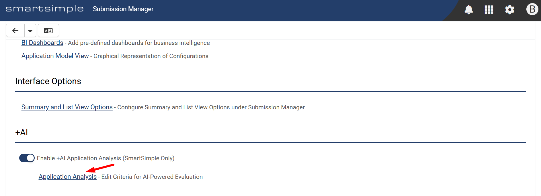 Application Analysis setting