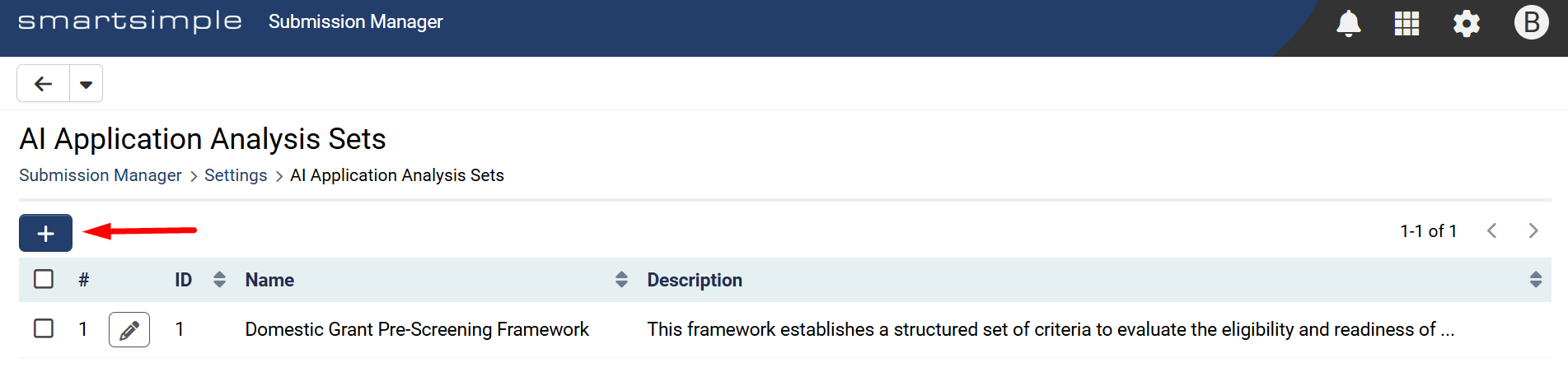New Application Analysis Set button