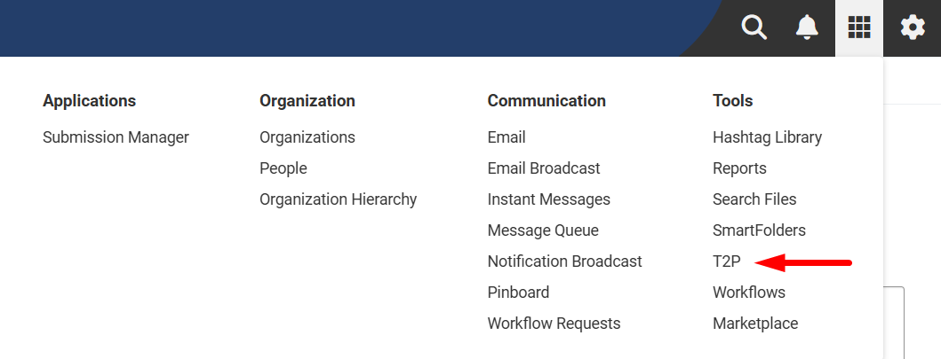 T2P option in the Menu