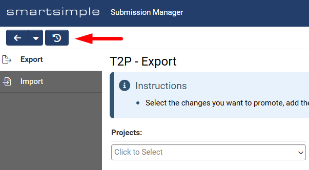 Export History button on the Export tab