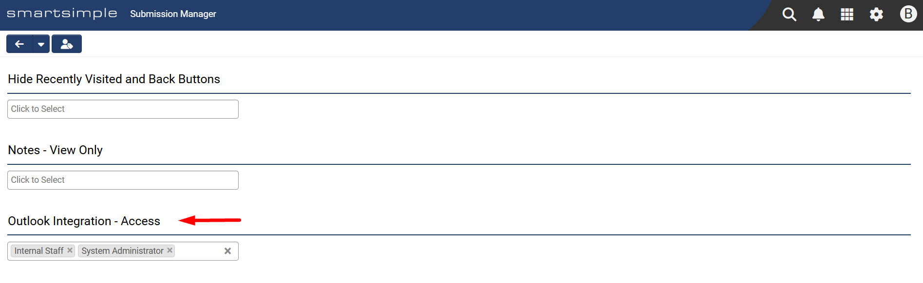 Outlook Integration - Access dropdown