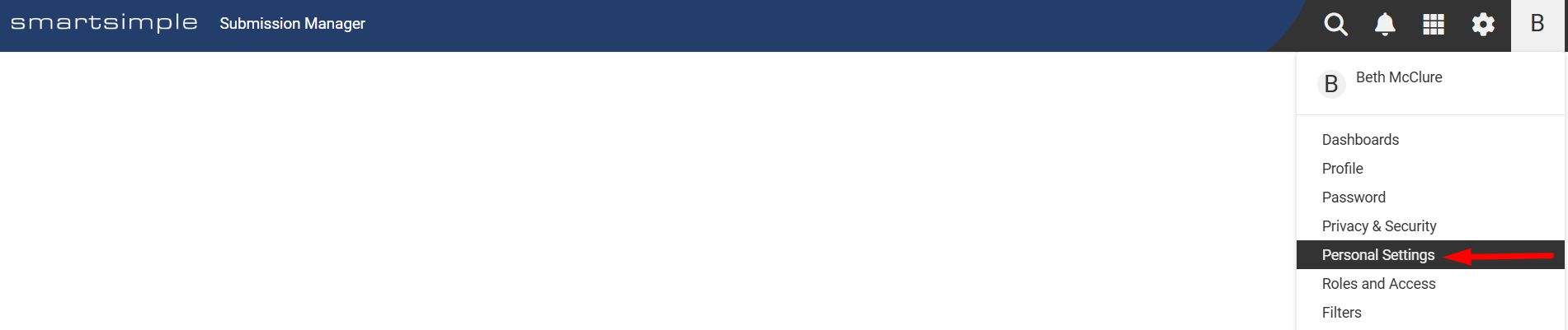 Personal Settings in User Menu