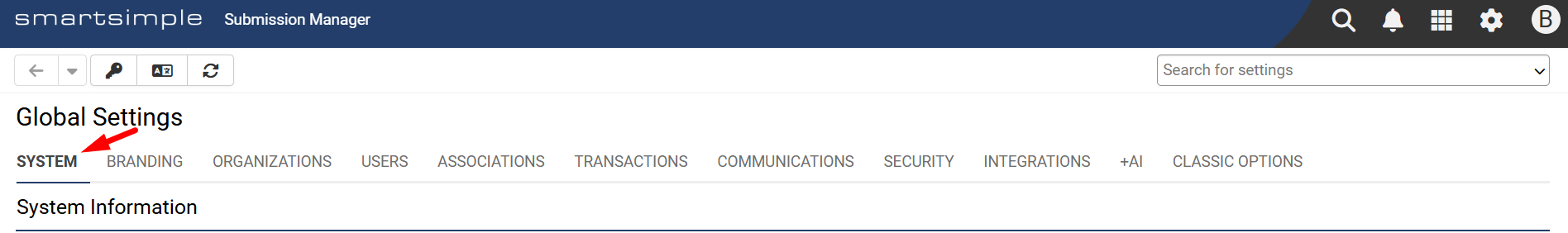 System tab
