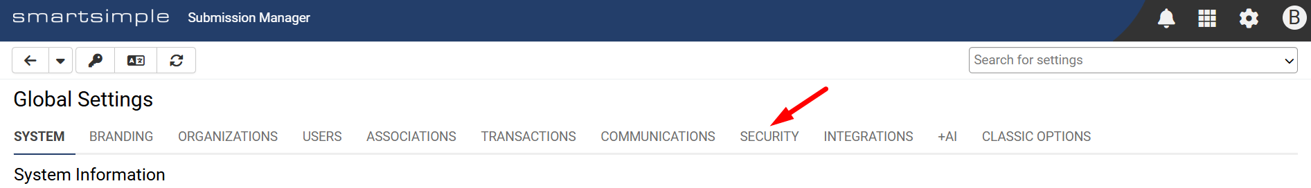 Security tab