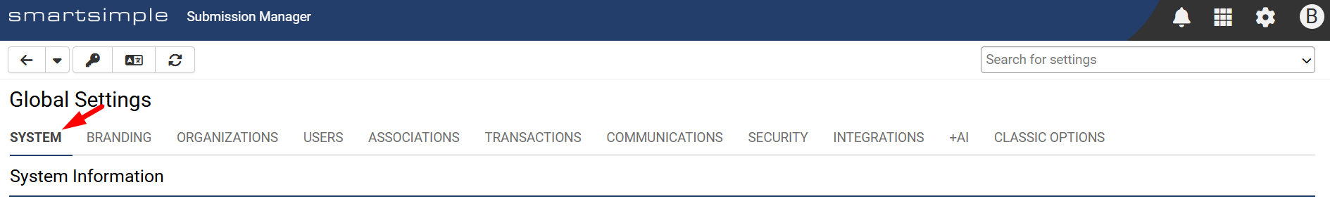 System tab