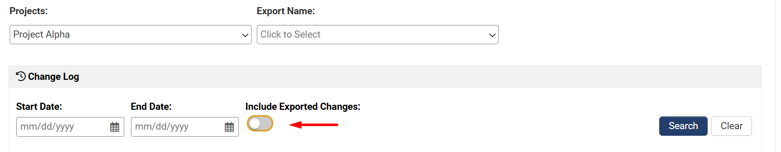 Include exported changes toggle