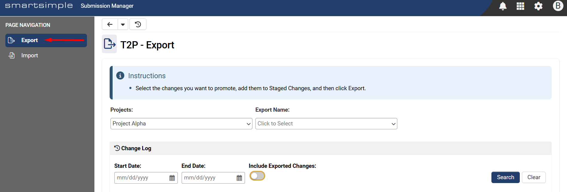Export tab