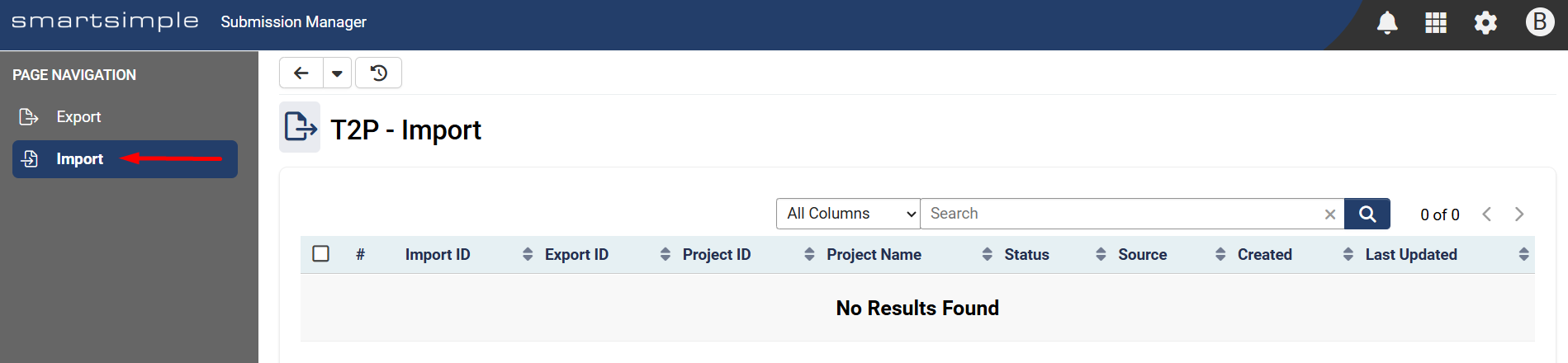 Import tab