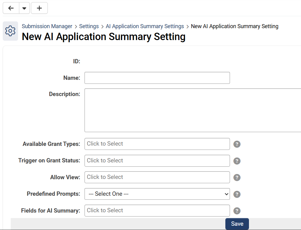 AI Application Summary Setting fields