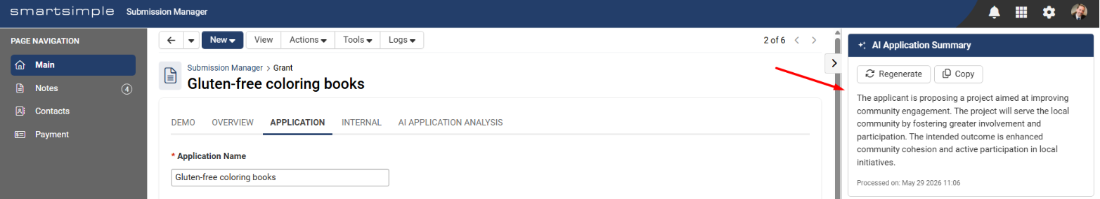 AI Application Summary example