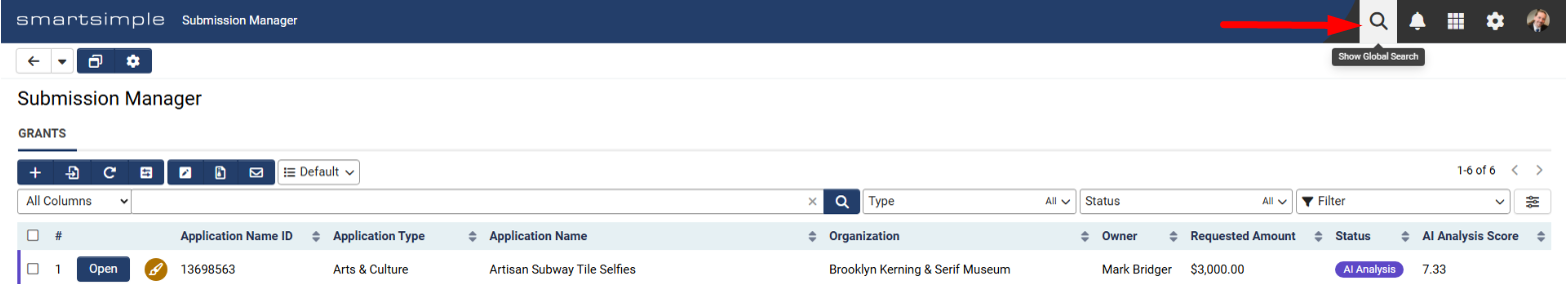 Global Search bar example