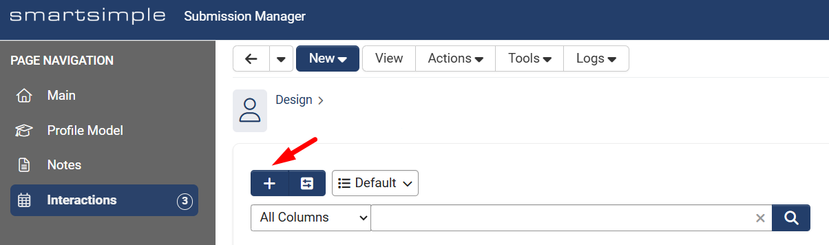 New Interaction [+] button
