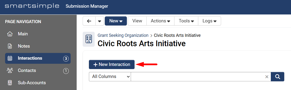 + New Interaction button
