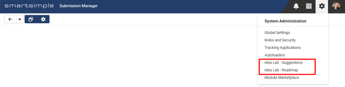 Idea lab suggestions and roadmap in System Admin icon