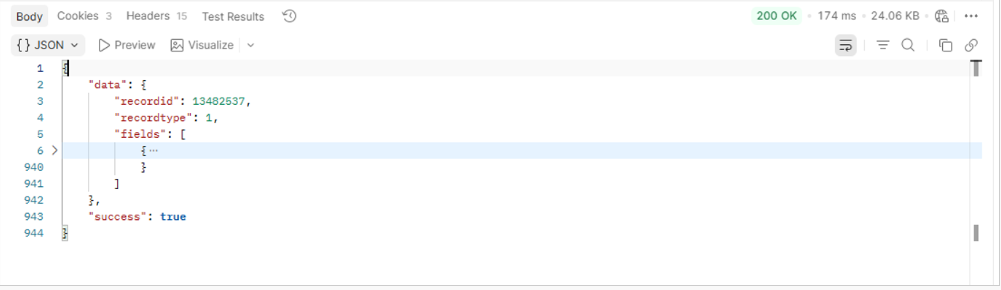 Example webhook API successful response