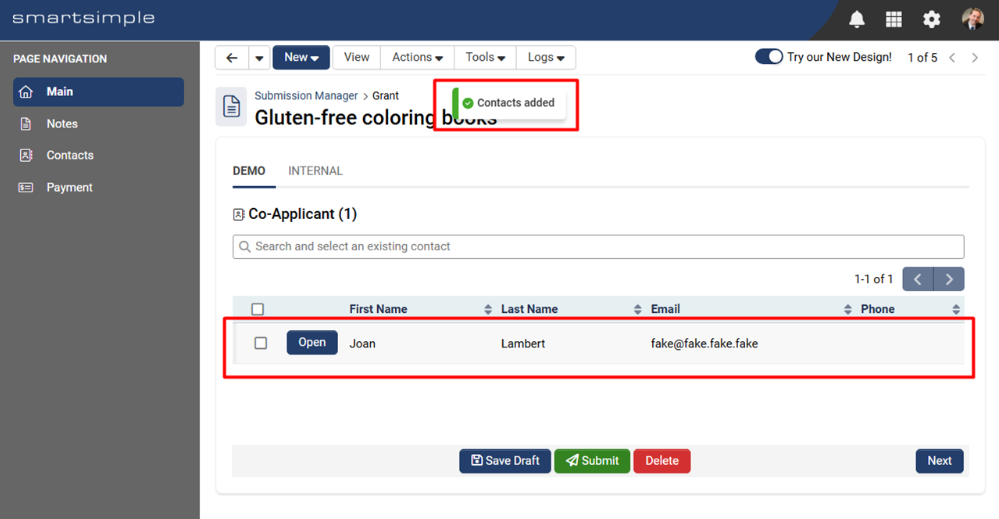Contact selected and added with predefined role