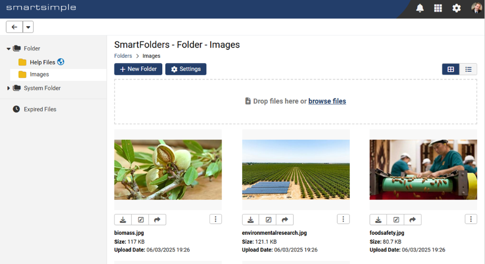 SmartFolders interface showing new version