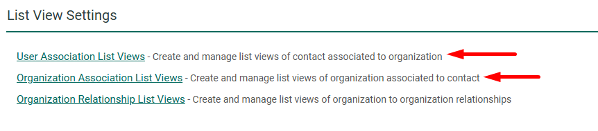 user and organization association list views
