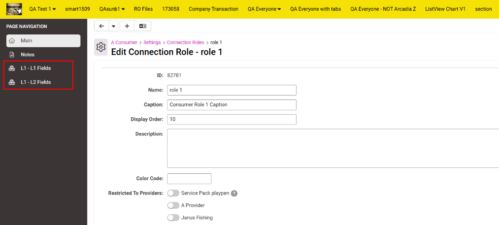 Edit Connection Role interface
