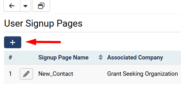 New Signup Page [+] button