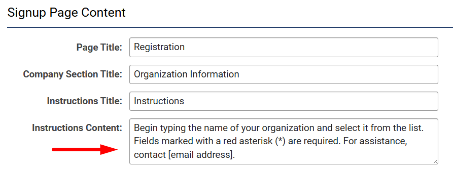 Instructions content field