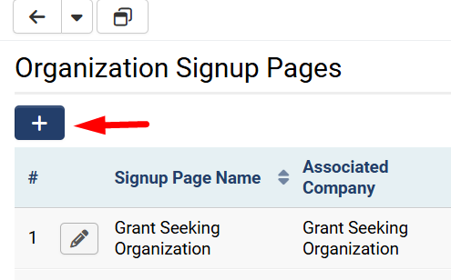 New Signup Page [+] button