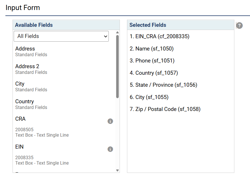 Input form fields