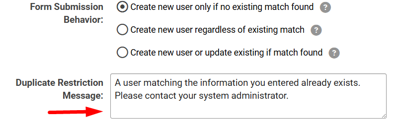 Duplicate Submission Message field