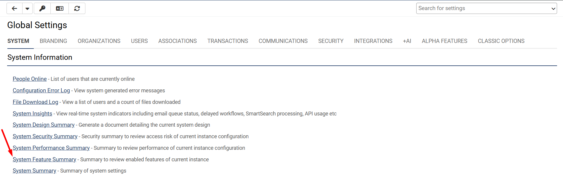 system feature summary