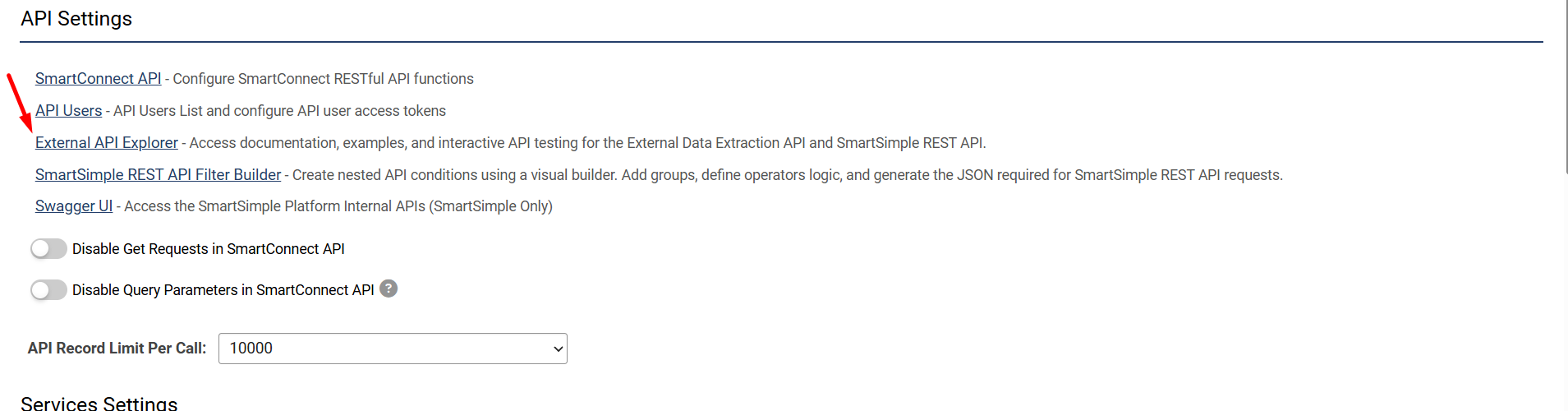 external API explorer