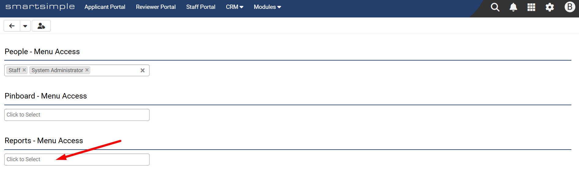 Reports – Menu Access field