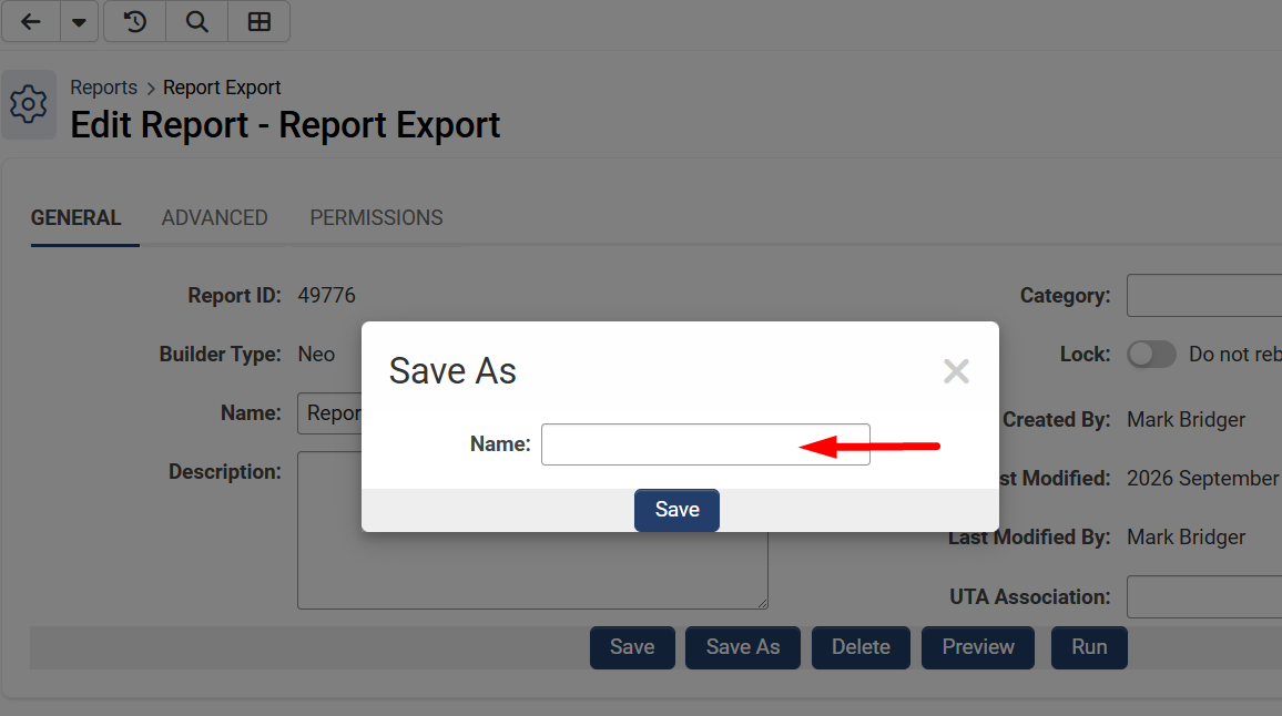 Name field for copied report