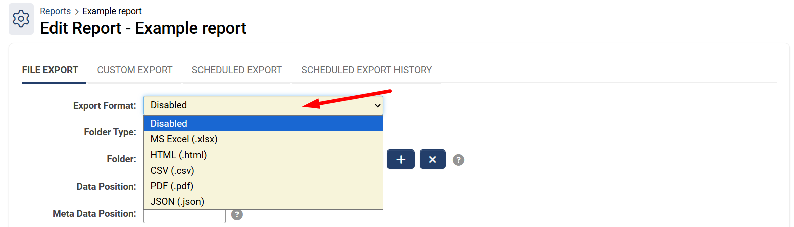 Export Format drop-down menu