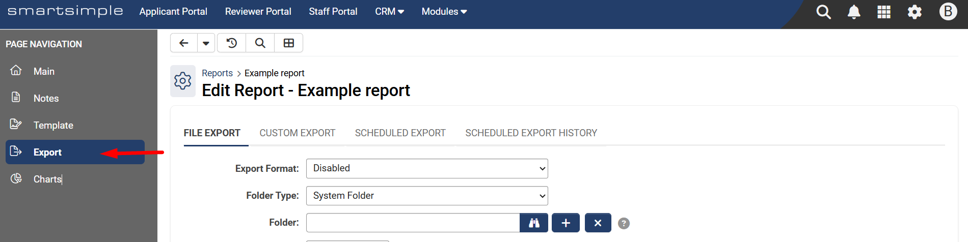 Export in the left navigation