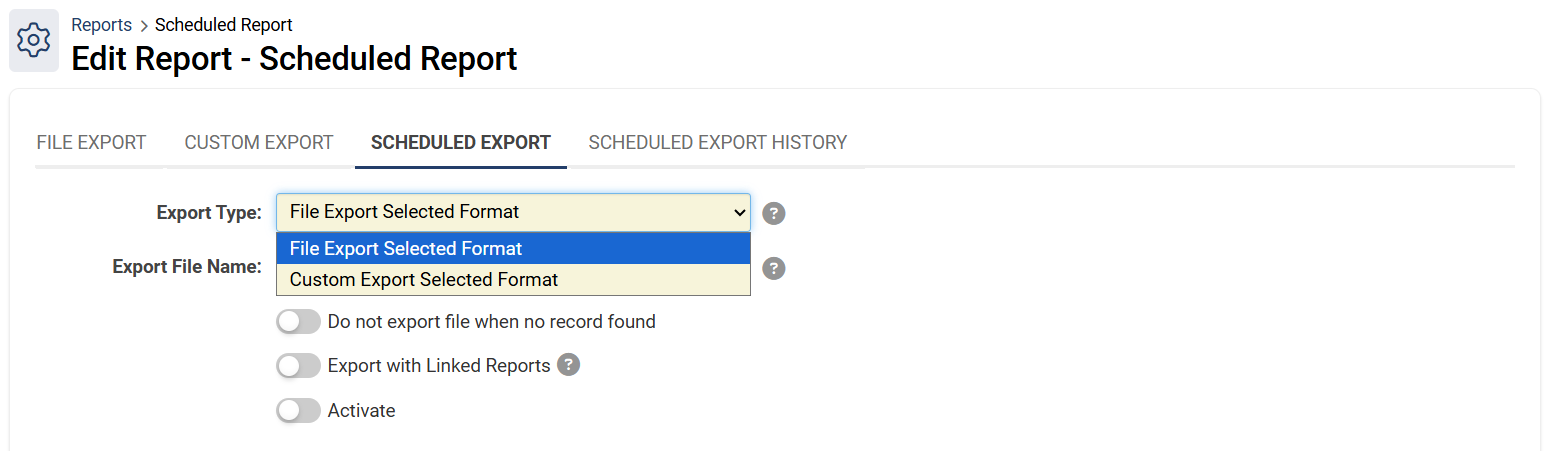 Export Type in the drop-down menu