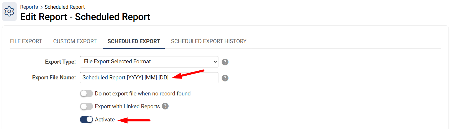 Export File Name and Activate toggle
