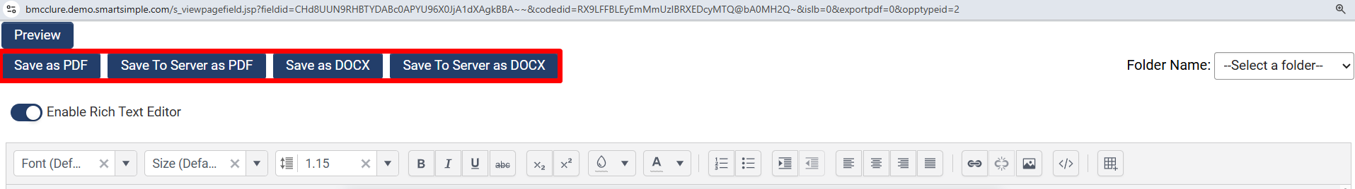 Save buttons for PDF and DOCX