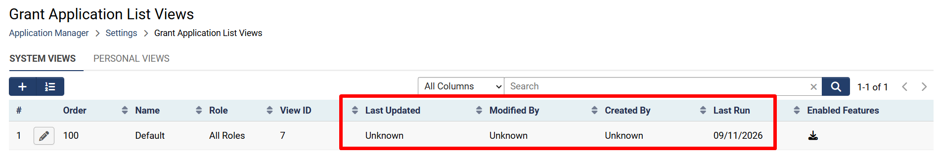 List View metadata