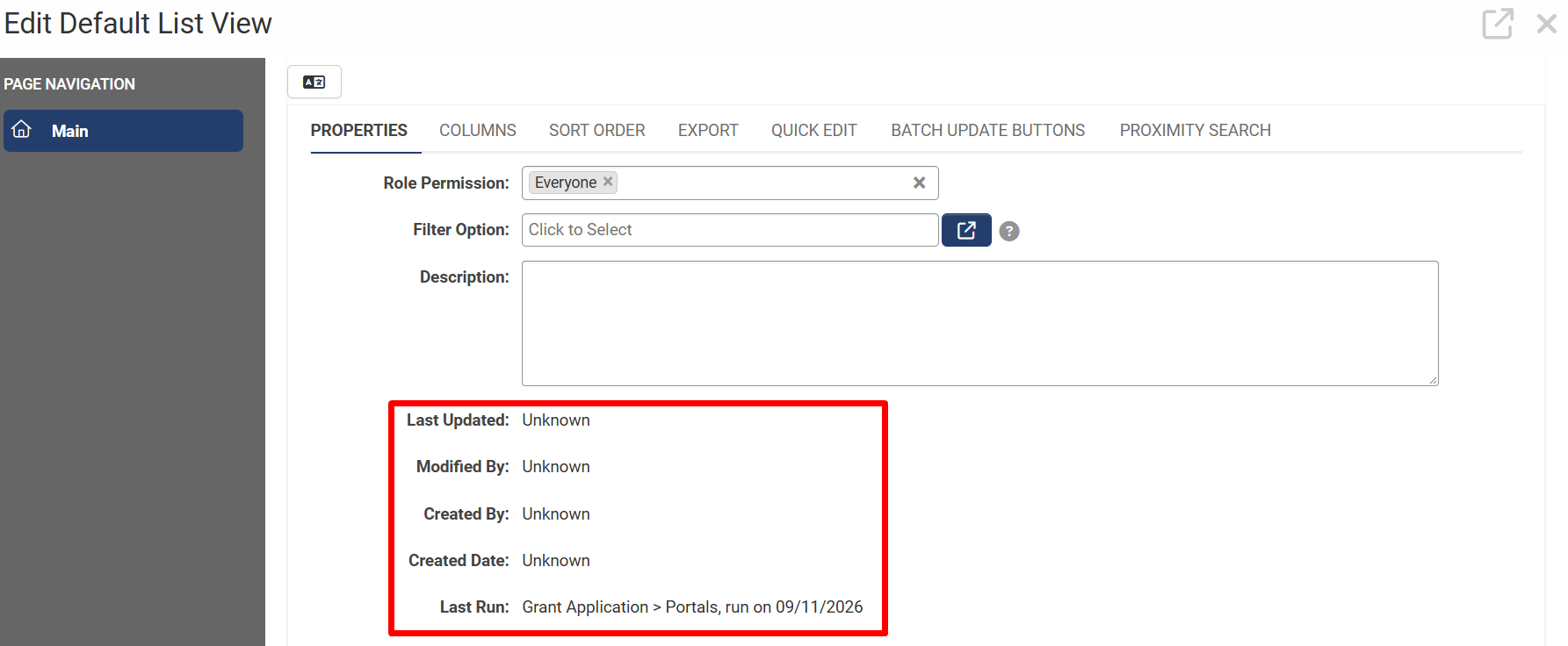 List View metadata fields