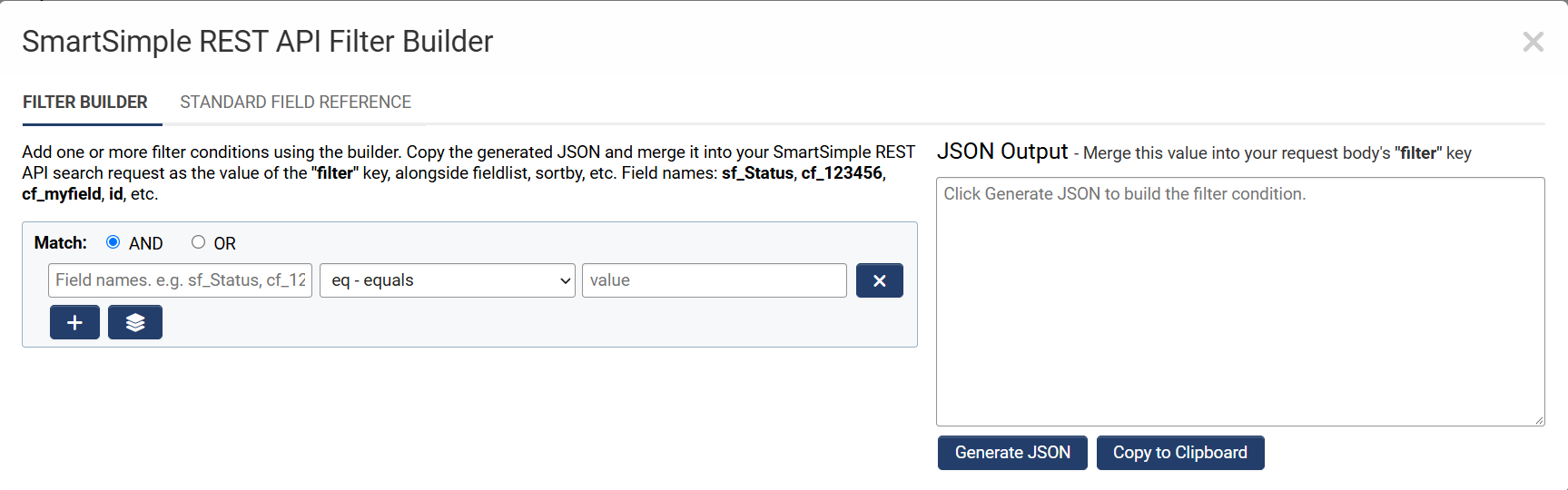 REST API filter builder