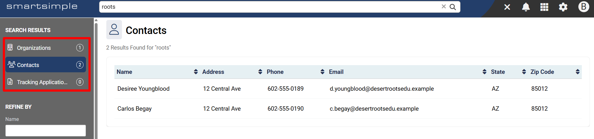 Record type options in left navigation