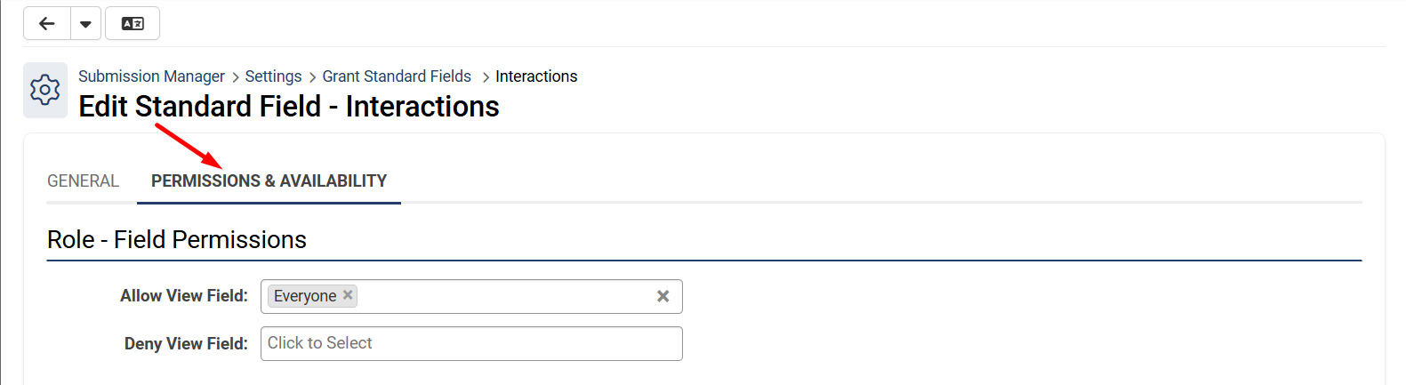 permissions and availability tab