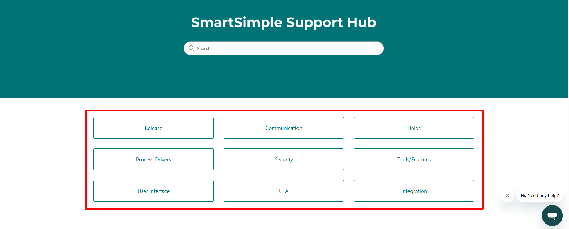 Support Hub categories