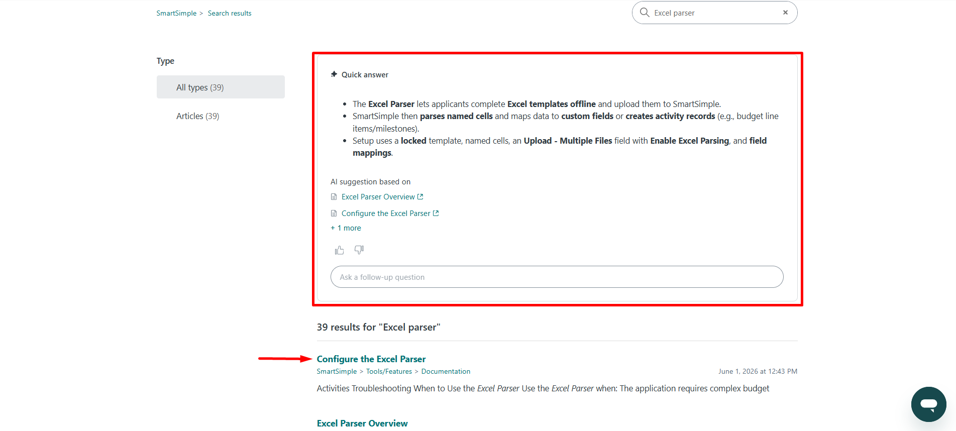 support hub search results page