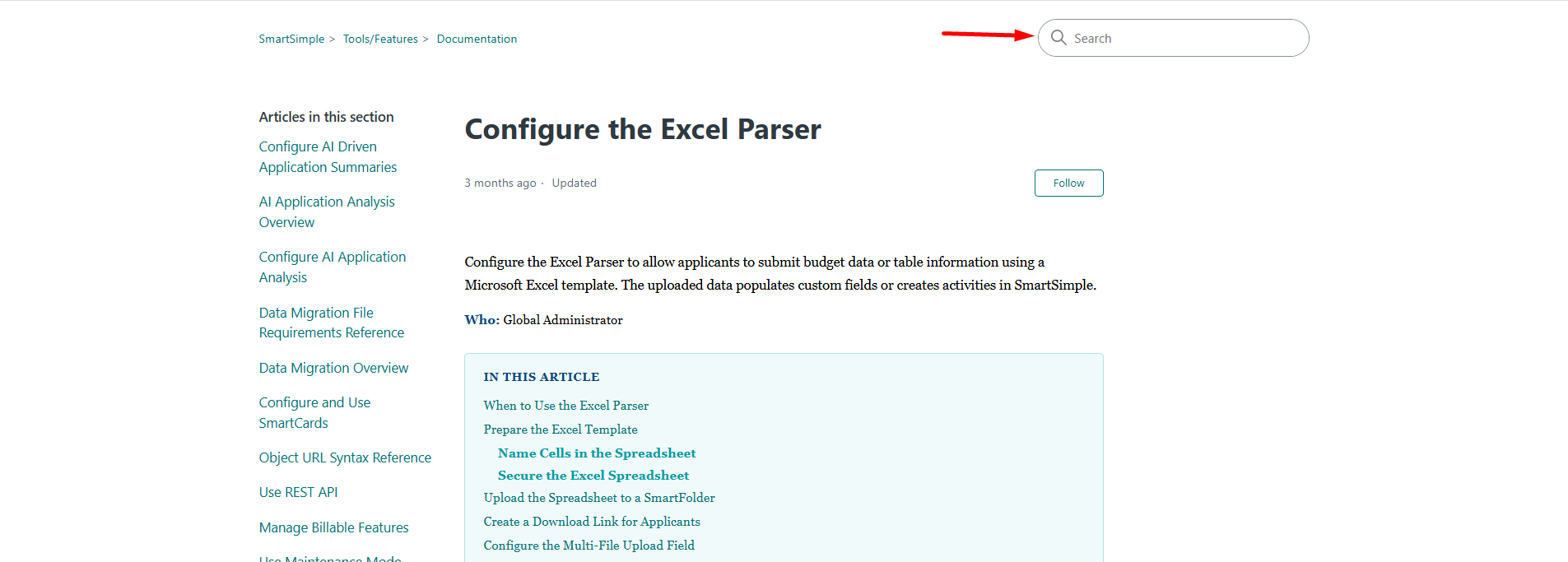 search bar within a category or article