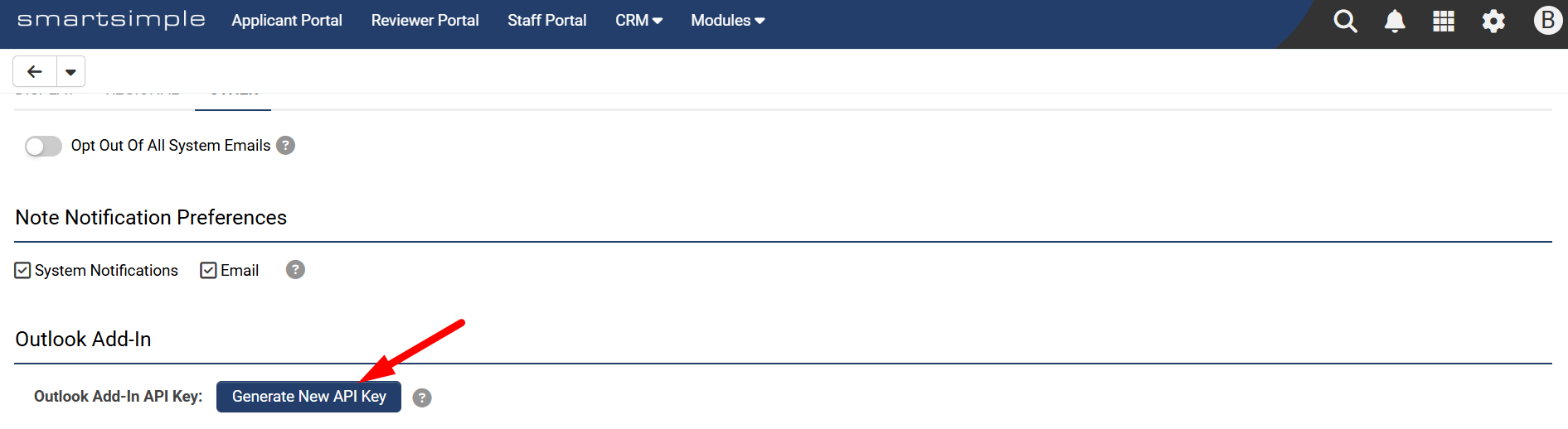 Generate New API Key button