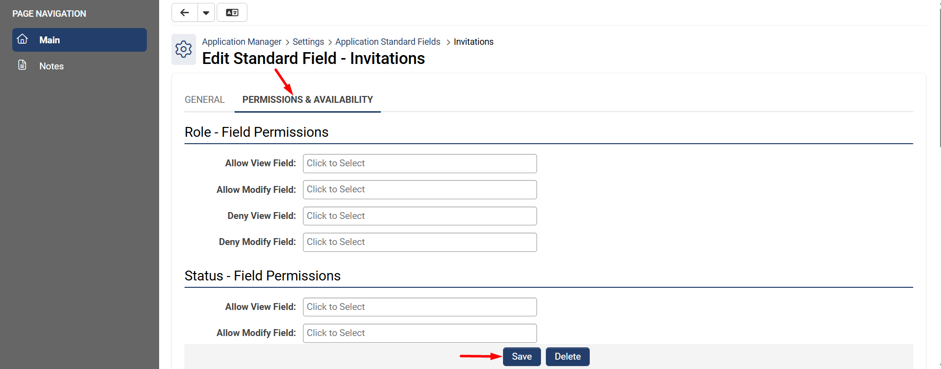Permissions and Availability tab and Save