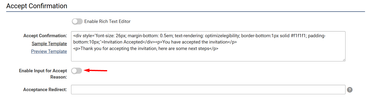 enable input for accept reason